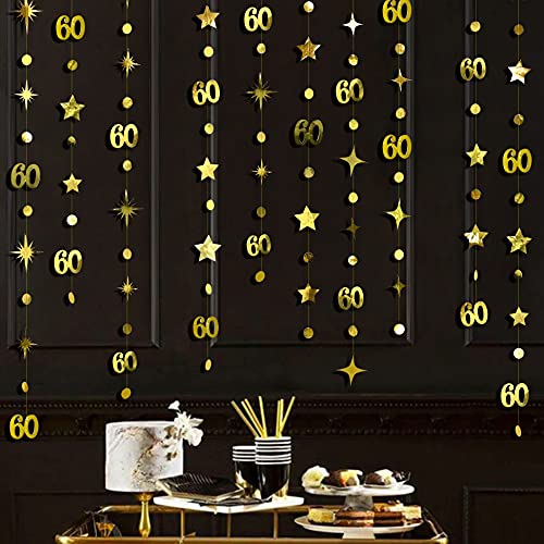 Goldene Dekoration zum 60. Geburtstag, Zahl 60, Kreis, Punkte, Funkelnde Sterngirlande, Metallic, hängende Luftschlangen, Wimpelkette, Banner, Hintergrund für 60 Jahre alt, Happy Birthday, 60. Goldene Dekoration zum 60. Geburtstag, Zahl 60, Kreis, Punkte, Funkelnde Sterngirlande, Metallic, hängende Luftschlangen, Wimpelkette, Banner, Hintergrund für 60 Jahre alt, Happy Birthday, 60. von pinkblume