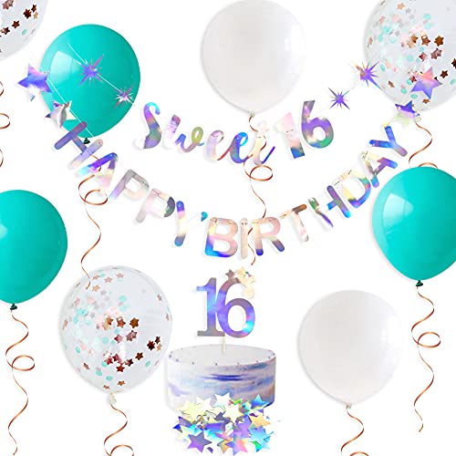 Iridescent 16 Happy Birthday Banner Garland for 16th Birthday Decorations Hanging 16 Signs for Girls 16th Birthday Party Decor 16th Happy Birthday Party Sign for Sixteen Party Supplies von PinkBlume