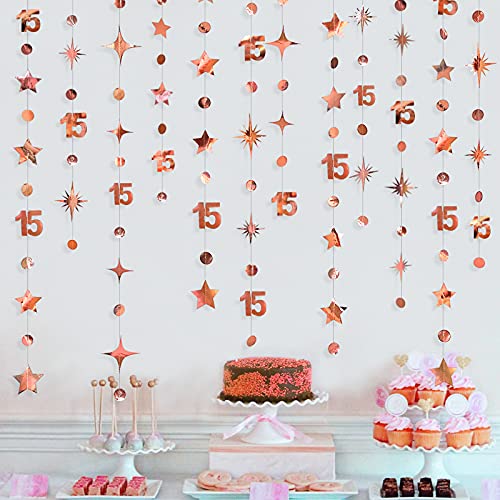 Rose Gold 15. Geburtstag Girlanden Dekorationen Nummer 15 Kreis Dot Twinkle Star Girlande Metallic Hängende Luftschlangen Wimpelkette Banner Hintergrund für Mädchen 15 Jahre alt Geburtstag Jahrestag Party Supplies Rose Gold 15. Geburtstag Girlanden Dekorationen Nummer 15 Kreis Dot Twinkle Star Girlande Metallic Hängende Luftschlangen Wimpelkette Banner Hintergrund für Mädchen 15 Jahre alt Geburtstag Jahrestag Party Supplies von pinkblume