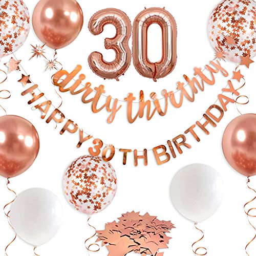 Rose Gold Dirty Thirty Happy 30th Birthday Banner Garland Foil Balloon 30 for Womens 30th Birthday Decorations Hanging Dirty Thirty 30 Year Old 30 Fabulous Birthday Party Supplies Backdrop for Her von PinkBlume