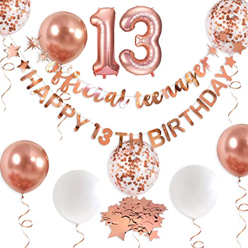 Rose Gold Official Teenager Happy 13th Birthday Banner Garland Foil Balloon 13 for 13 Birthday Decorations Official Teenager 13th Birthday Decor for Teen Girls 13 Year Old Birthday Party Supplies von PinkBlume