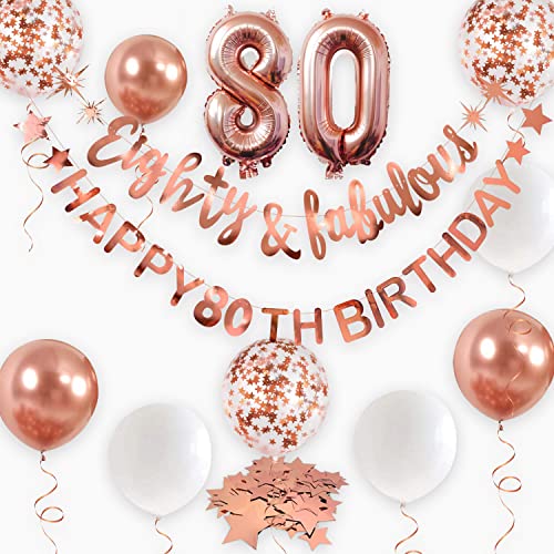 Roségold Eighty & Fabulous Happy 80th Birthday Banner Girlande Folienballon 80 für Damen 80. Geburtstag Dekorationen zum 80. Geburtstag hängen 80 und fabelhafte Cheers to 80 Jahre alt Geburtstag von pinkblume