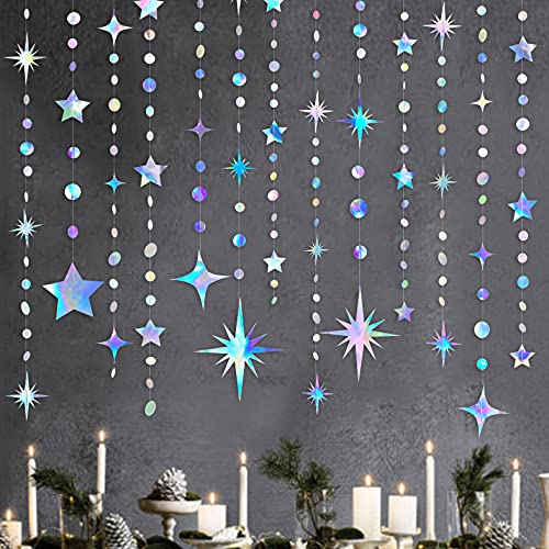 Schillernde Partydekorationen Stern Kreis Punkt Papiergirlande Banner Bunting Streamer Metallic Hängen Twinkle Star Dekoration für Kinder Geburtstag Baby Shower Hochzeit Festival Engagement Decor von PinkBlume