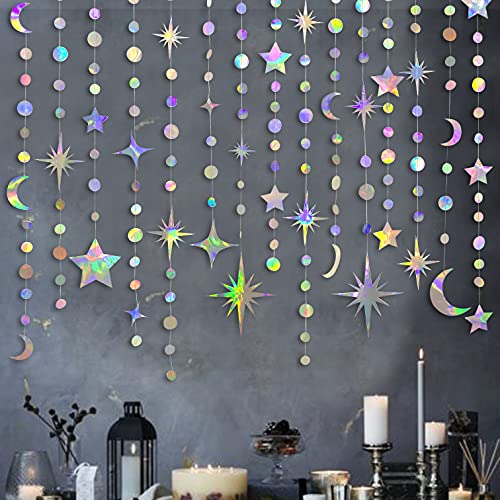 Schillernde Stern-Mond-Kreis-Punkt-Girlande-Party-Dekorations-Set Hängende Halbmond und Twinkle Little Star Streamer Bunting Banner für Kinder Erster Geburtstag Ramadan EID Mubarak Hochzeitsdeko von PinkBlume