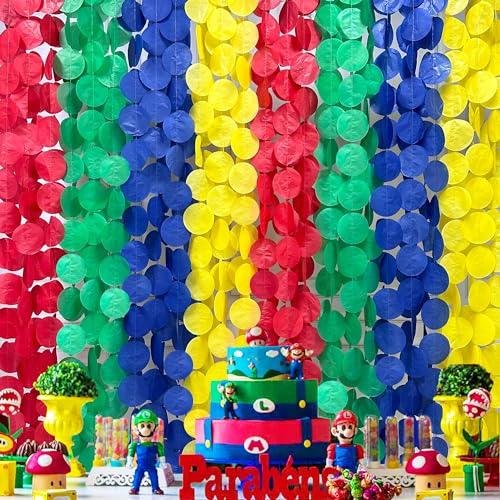 Super Mario Party Dekorationen Rot Grün Blau Gelb Big Polka Dot Seidenpapier Hintergrund Luftschlangen Kreis Punkt Hängende Girlande für Geburtstag Babyparty Karneval Zirkus Clown Fiesta Bunte Party von pinkblume