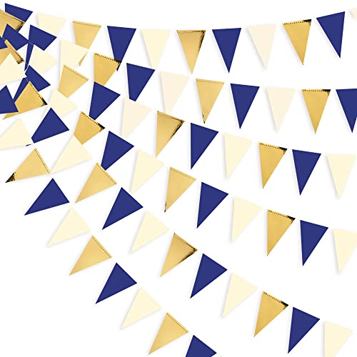 Wimpelkette mit dreieckiger Flagge, 9 m, Marineblau, beige, goldfarben, Partydekoration, zum Aufhängen, Papierfahne, Wimpelkette, Junggesellinnenabschied, Zubehör Wimpelkette mit dreieckiger Flagge, 9 m, Marineblau, beige, goldfarben, Partydekoration, zum Aufhängen, Papierfahne, Wimpelkette, Junggesellinnenabschied, Zubehör von pinkblume