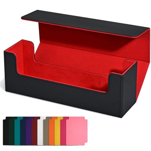 pintoc Kartenaufbewahrungsbox für Sammelkarten, PU-KartendeckhüLle, Kartenhalter mit Magnetverschluss für Magnetische Spielkarten, Schwarz + Rot von pintoc