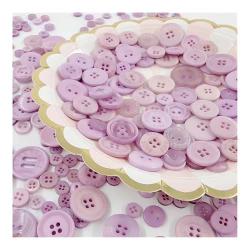 100 Stück 1–3 cm runde Harz-Knöpfe, gemischte Farben, für Kinder, manuelles Malen, 2/4 Löcher, Knöpfe für Heimwerker, Handwerk, Nähzubehör (hellviolette Serie) von pipisweet