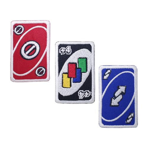 pipomama 3 Stück Uno-Kartenspiel-Aufnäher zum Aufbügeln für Kleidung, bestickte Applikation, Abzeichen zum Aufnähen auf Emblem, DIY Handwerk von pipomama