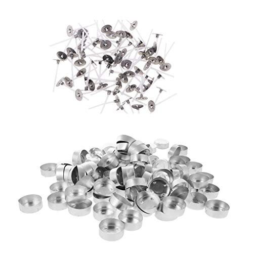 100 Stück Aluminium-Teelichtdosen, leere Behälter + vorgewachste Kerzendochte für selbstgemachte Kerzen, Teelichthalter, 3,8 x 1,4 cm von pistro