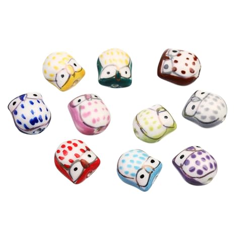 10x Keramik-Eulenperlen für Schmuckherstellung, 1.5 cm x 0.6 cm lose Perlen für DIY Armbänder Halsketten Schlüsselanhänger von pistro