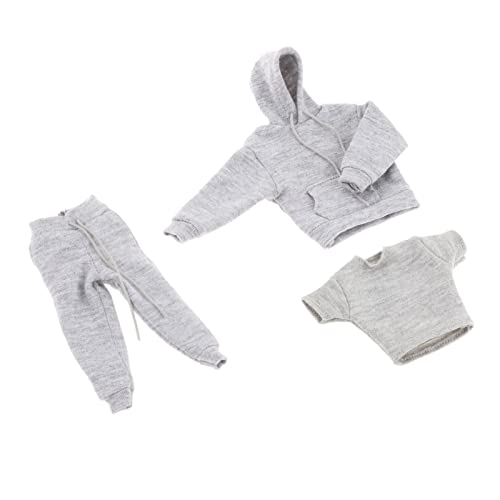 3 x 1:12 Herren Sweatshirt Outfit Set Hoodie und Hose Kostüm für 15,2 cm Actionfigur Puppe Kleidung - Hellgrau von pistro