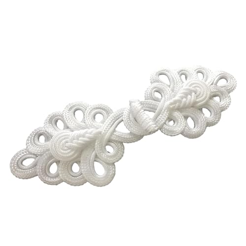 Chinesischer Knoten, Froschknopf, traditionelle Handarbeit, chinesischer Verschlussknopf für Kostüme, Weiß, 22 x 7,5 cm von pistro