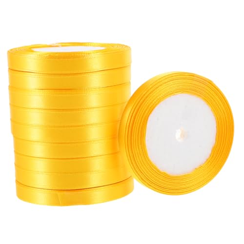 Geschenkband aus Satin, goldfarben, für Geschenkverpackungen, Kuchenbacken und Heimdekoration, leicht und schneidbar, 10 Rollen von pistro