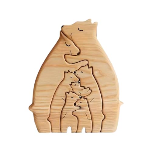 Holzbär-Familien-Puzzle-Set, handgefertigte Holzfigur, umarmender Bär, Statuen, Skulptur, Tierfigur für Wohnzimmer, Dekoration, 13,5 x 16 cm von pistro
