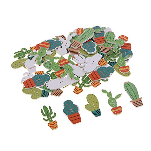 Holzknöpfe mit 2 Löchern, niedliches Cartoon-Kaktus-Design, verschiedene Größen, zum Nähen, Basteln, Scrapbooking, 50 Stück von pistro