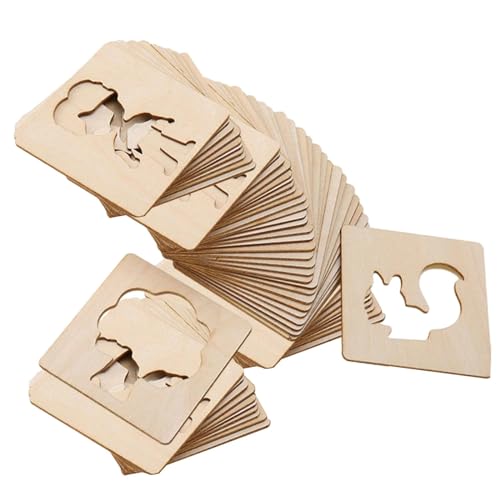 Kinder-Zeichenschablonen, Set mit 10 Montessori-Kreide-Schablonen aus Holz, für Klassenzimmer, Malerei, Zeichnen, Spray, Kunst, Handwerk, DIY, 60 Stück von pistro