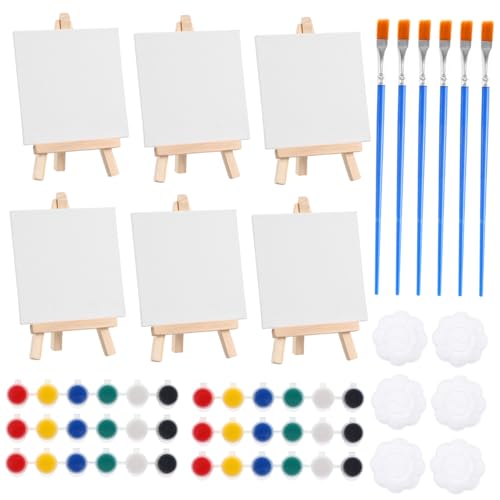 Mini-Leinwand-Malset mit Staffeleien, Aquarellfarbe, Pinseln und Paletten für Kunstprojekte und Party-Bastelarbeiten von pistro