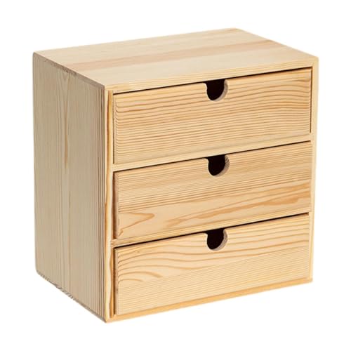 Schmuckschatulle aus Holz mit 3 Schubladen, rustikaler Schreibtisch-Organizer, Tischaufbewahrung für Heimbüro-Zubehör von pistro