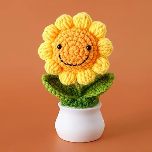 Häkel-Sonnenblume, künstliche Sonnenblumen, künstliche Blumen für Dekoration, lächelnde Blumen Topfpflanze, Mini-Strickblumentopf, handgefertigte Häkelblume für Zuhause, Büro, Geburtstagsgeschenke für Häkel-Sonnenblume, künstliche Sonnenblumen, künstliche Blumen für Dekoration, lächelnde Blumen Topfpflanze, Mini-Strickblumentopf, handgefertigte Häkelblume für Zuhause, Büro, Geburtstagsgeschenke für von pixomixo