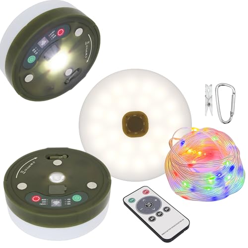 10m Camping Lichterkette Aufrollbar, USB Wiederaufladbar, 1800mAh, 9 Beleuchtungsmodi, IP44 Spritzwassergeschützt und Verstaubar Tragbar für Camping, Zelte, Wohnmobil (RGB/USB-Ladung) von plainshe