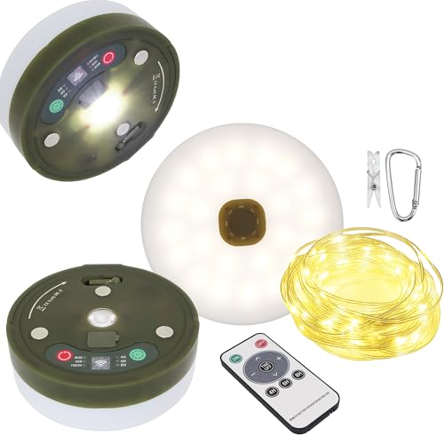 10m Camping Lichterkette Aufrollbar, USB Wiederaufladbar, 1800mAh , 9 Beleuchtungsmodi, IP44 Spritzwassergeschützt und Verstaubar Tragbar für Camping, Zelte, Wohnmobil (Warmweiß/USB-Ladun, 10m) von plainshe