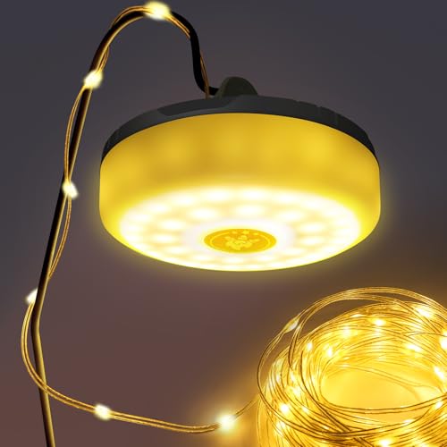 10m Camping Lichterkette Aufrollbar, USB Wiederaufladbar, 2000mAh Batterie, 8-Beleuchtungsmodi, IP44 und Verstaubar Tragbar für Camping, Zelte, Wohnmobil, Garten, Parteien, Außendekoration (Warmweiß) von plainshe