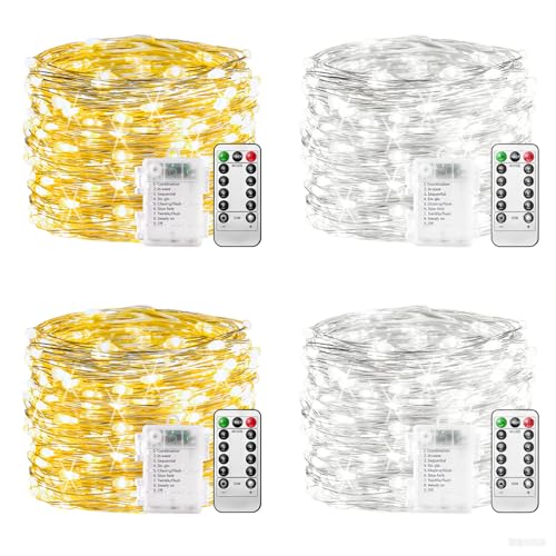 Lichterkette Batterie - 2Stk Weiß 2Stk Warm Weiß, 100 LED Lichterkette 10m 8 Modi Fernbedienung, Timer Lichterkette Draht, Dimmbar Lichterkette Akku, Weihnachten Lichterkette Batteriebetrieben Lichterkette Batterie - 2Stk Weiß 2Stk Warm Weiß, 100 LED Lichterkette 10m 8 Modi Fernbedienung, Timer Lichterkette Draht, Dimmbar Lichterkette Akku, Weihnachten Lichterkette Batteriebetrieben von plainshe