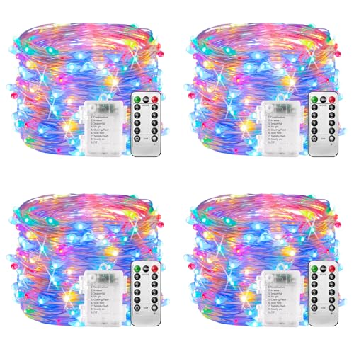 Lichterkette Batterie - 4 Stk Mehrfarbige, 100 LED Lichterkette 10m 8 Modi Fernbedienung, Timer Lichterkette Draht, Dimmbar Lichterkette Akku, Weihnachten Lichterkette Batteriebetrieben Wasserdicht Lichterkette Batterie - 4 Stk Mehrfarbige, 100 LED Lichterkette 10m 8 Modi Fernbedienung, Timer Lichterkette Draht, Dimmbar Lichterkette Akku, Weihnachten Lichterkette Batteriebetrieben Wasserdicht von plainshe