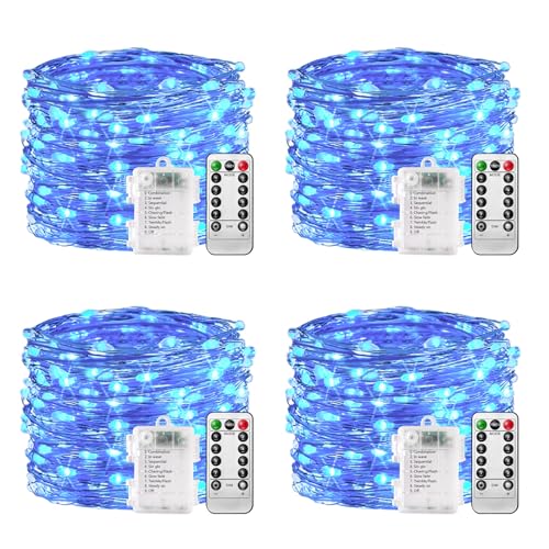 plainshe Lichterkette Batterie - 4 Stk Blau, 100 LED Lichterkette 10m 8 Modi Fernbedienung, Timer Lichterkette Draht, Dimmbar Lichterkette Akku, Weihnachten Lichterkette Batteriebetrieben Wasserdicht plainshe Lichterkette Batterie - 4 Stk Blau, 100 LED Lichterkette 10m 8 Modi Fernbedienung, Timer Lichterkette Draht, Dimmbar Lichterkette Akku, Weihnachten Lichterkette Batteriebetrieben Wasserdicht von plainshe