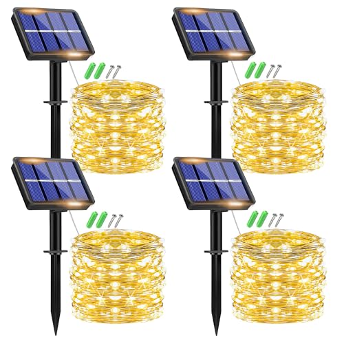 plainshe Solar Lichterkette Aussen, 15M 150 LED Lichterkette Solar Außen Wetterfest, 8 Modi Kupferdraht Lichterkette Outdoor Wasserdicht für Garten Terrasse Balkon (4P Warm Weiß) von plainshe