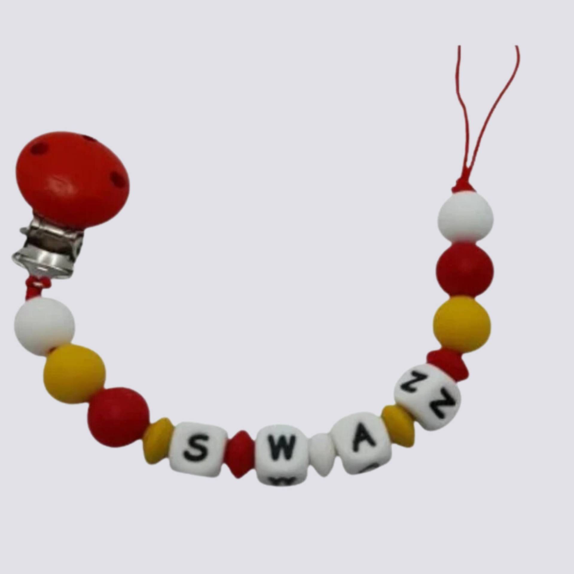 Personalisierter Schnullerclip - Mehrfarbige Leuchtende Farben Rot Gelb Orange Weiß Personalisierter Schnullerclip - Mehrfarbige Leuchtende Farben Rot Gelb Orange Weiß von planetebebe