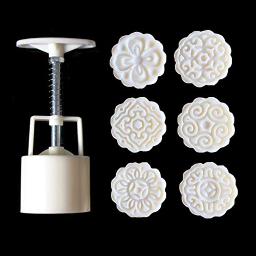 planuuik 6 stücke 3D Blumen Briefmarken Mond Kuchen Dekor Form Barrel Runde Mooncake Form 50g Gebäck Mooncakes Hand DIY Werkzeug von planuuik