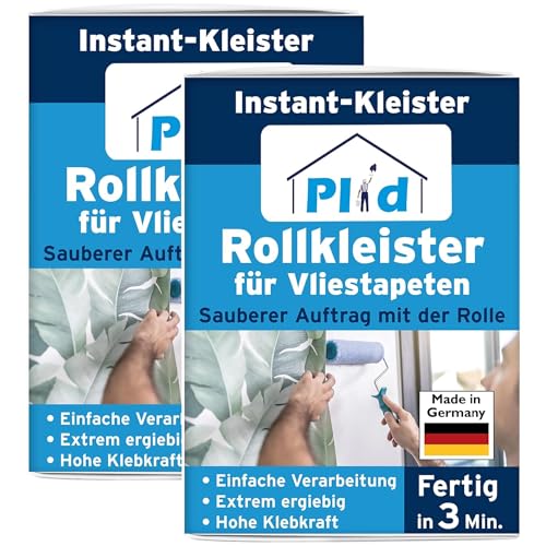 PLID® Rollkleister für Vliestapeten - Tapetenkleister in 3 min fertig - einfache Anwendung - Tapetenkleister für Vliestapeten mit glatter und strukturierter Rückseite - hoher Ergiebigkeit 2x200gr. von plid