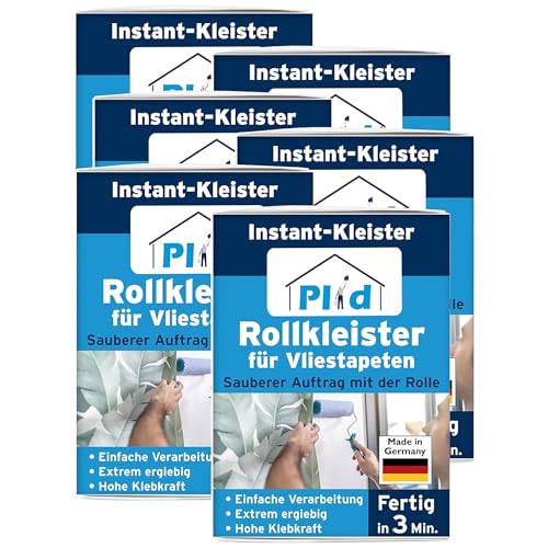 PLID® Rollkleister für Vliestapeten - Tapetenkleister in 3 min fertig - einfache Anwendung - Tapetenkleister für Vliestapeten mit glatter und strukturierter Rückseite - hoher Ergiebigkeit 6x200gr. von plid