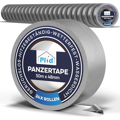 Plid® Panzertape silber á 50m x 48mm [wasserfest] - Extra Starkes Gewebeband Gaffa Tape - Wasserfestes Klebeband - Innen & Außen - Panzerband - Duct Tape - Abdichten, Fixieren, Befestigen (24) von Plid
