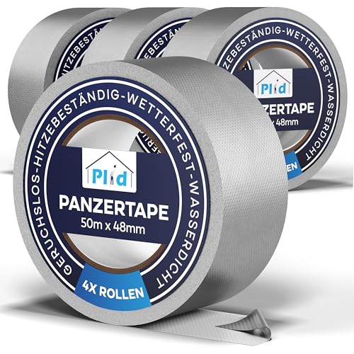 plid® Panzertape silber á 50m x 48mm [wasserfest] - Extra Starkes Gewebeband Gaffa Tape - Wasserfestes Klebeband - Innen & Außen - Panzerband - Duct Tape - Abdichten, Fixieren, Befestigen (4) von plid