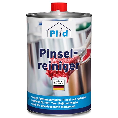 Plid® Pinselreiniger 1L [FARBLOS & GERUCHSMILD] - Pinsel Reiniger für verschmutzte Pinsel, Farbrollen und eingetrocknete Werkzeuge - Pinselreiniger reinigt Öl - & Acrylfarbe, Fett, Teer, Ruß & Wachs von Plid
