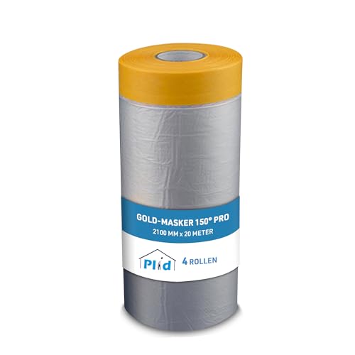 Plid® Gold-Masker 150° Pro, Tape, Klebeband, Malerband, Abdeckband, Acrylatkleber, UV- Resistent, Rückstandsfrei entfernbar, Scharfe Farbkanten, Für Innen und Außen geeignet (4, 2100mm) von Plid