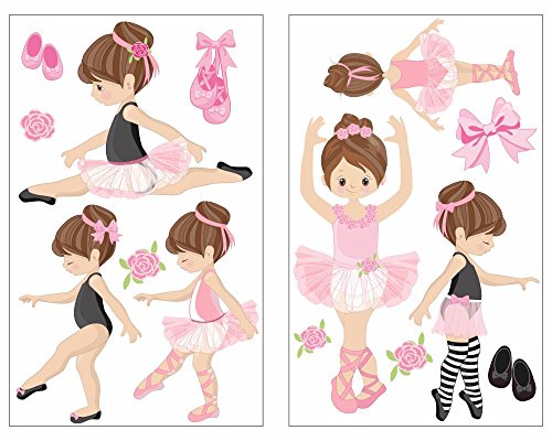 Samunshi® 14-teiliges Rosa Ballerina Mädchen Wandtattoo Set Pink Kinderzimmer Babyzimmer Ballett in 5 Größen (2x21x34cm Mehrfarbig) von plot4u