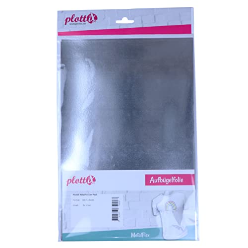 plottiX 101525 Aufbügelfolie, Silber, 20 x 30cm-3er-Pack plottiX 101525 Aufbügelfolie, Silber, 20 x 30cm-3er-Pack von plottiX