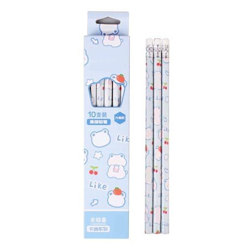 10-teiliges Bleistiftset, Mehrzweck-Cartoon-Bleistiftset aus Holz mit Radiergummi für Schüler, Lehrer, für das Büro zu Hause in der Schule von plplaaoo