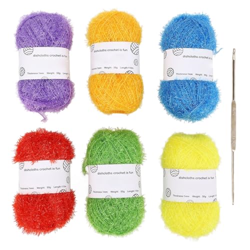 Glänzendes Garn Glittergarn Sparkle Garn 6 Stcs Multi -Farbe Weiche Baumwolle mit Edelstahl -Häkelhaken zum Stricken von Anfängerfreunden Glänzendes Garn Glittergarn Sparkle Garn 6 Stcs Multi -Farbe Weiche Baumwolle mit Edelstahl -Häkelhaken zum Stricken von Anfängerfreunden von plplaaoo
