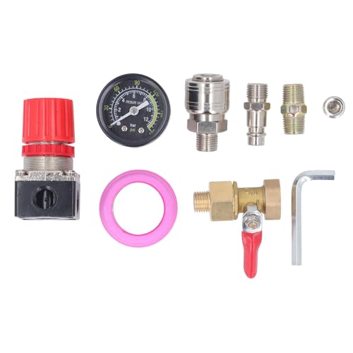 Luftkompressor -Regler -Kit mit Messgerät 4 -Wege Ventil 0 bis 180 psi europäischer Stil für pneumatische Werkzeuge Gusseisenmaterial Dauerhaft und vielseitig (1/2 Zoll Ballventil) von plplaaoo