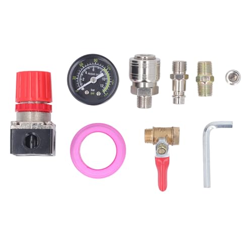 Luftkompressor -Regler -Kit mit Messgerät 4 -Wege Ventil 0 bis 180 psi europäischer Stil für pneumatische Werkzeuge Gusseisenmaterial Dauerhaft und vielseitig (1/4 Zoll Ballventil) von plplaaoo
