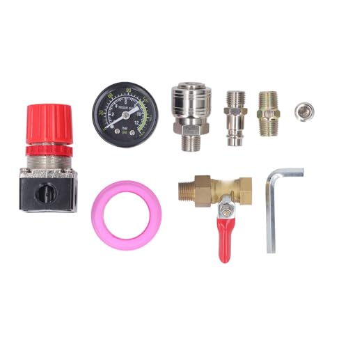 Luftkompressor -Regler -Kit mit Messgerät 4 -Wege Ventil 0 bis 180 psi europäischer Stil für pneumatische Werkzeuge Gusseisenmaterial Dauerhaft und vielseitig (3/8 Zoll Ballventil) von plplaaoo