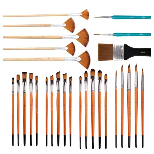 Professionelle Pinsel -Pinsel -Set Premium Nylon Borsten Kunstmalerei Pinsel für Aquarellöl Gouache Künstler Studenten 26 29 34 Stück (29pcs Set (Frosted Bag Pack)) von plplaaoo