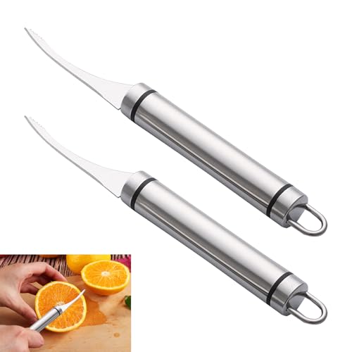 pluvialix 2 Stück Orangenschäler,Grapefruit Löffel,Kiwi Messer aus Edelstahl mit Wellenschliff,zestenschäler Orangenmesser Grapefruitlöffel,Küchenmesser mit Mandarinenschäler Apfelsinenschäler von pluvialix