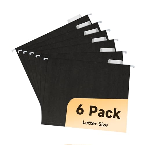 Hängeregistratur-Ordner in Briefgröße, 6 Stück, 11-Punkt-schwarzes Papier, 1/5-geschnittene verstellbare Register, Großpackung für Aktenschrank von pmybupo