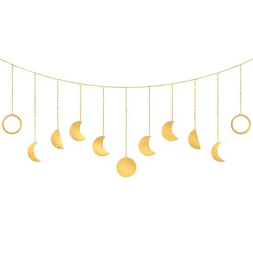 Poeland Mondphasen Girlande, goldene Mond Girlande mit Haken, dekorative Kette Mond für Schlafzimmer, Zuhause, Büro, Kinderzimmer (Goldener Mond) von poeland